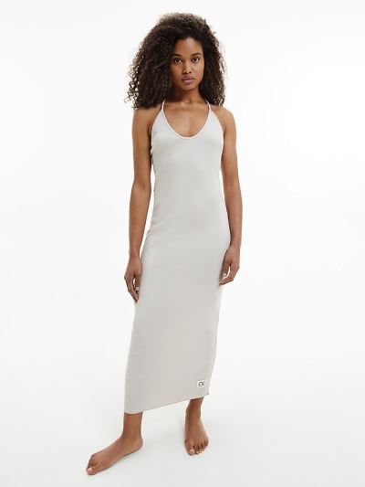 Calvin Klein Ruhák HU340706 | Calvin Klein Ribbed Női Lounge Ruha Fehér